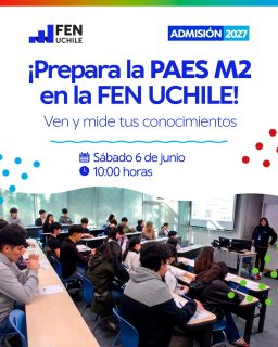 📐🎓 Te invitamos a participar en nuestro primer ensayo presencial PAES M2 2026. Esta es una gran oportunidad para que pongas a prueba tus conocimientos, en un entorno universitario real y de alta exigencia.

Durante la jornada contaremos con diversos stands informativos donde podrás resolver todas tus dudas sobre nuestras carreras de Ingeniería Comercial, Ingeniería en Información y Control de Gestión y Contador Auditor. 

Además, podrás consultar directamente sobre los beneficios y becas estudiantiles, los programas de movilidad internacional, nuestras actividades deportivas y todo lo relacionado con la vida universitaria en la FEN.

📍 Coordenadas:
-Fecha: Sábado 06 de junio.
-Hora: 10:00 AM.
-Lugar: Facultad de Economía y Negocios UCHILE (Diagonal Paraguay 205, Santiago).

🔗¡CUPOS LIMITADOS! Inscríbete ahora a través del link en nuestro perfil y asegura tu lugar en primer ensayo PAES del año en la FEN.
