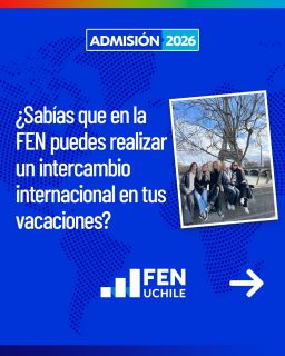 🌍✈️ ¿Te imaginas estudiar en el extranjero… durante tus vacaciones?

En la FEN UChile es posible. Nuestros programas cortos de intercambio internacional te permiten vivir una experiencia académica y cultural en el exterior con una duración de 2 a 4 semanas, según la institución y el plan académico.

📚 Durante este periodo podrás:
 – Cursar asignaturas intensivas en distintas áreas
 – Participar en actividades culturales
 – Asistir a visitas a empresas y espacios de networking
 – Conocer estudiantes de todo el mundo 🌎✨

👉 Desliza para conocer algunos de los programas disponibles este año.