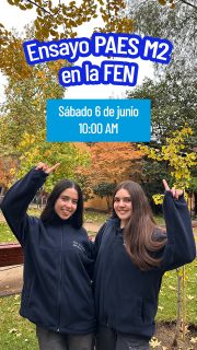 📐🎓 ¡No puedes faltar! El sábado 6 de junio tenemos un ensayo presencial de PAES M2 en la FEN (Diagonal Paraguay 205, Santiago).

Esta es una gran oportunidad para que pongas a prueba tus conocimientos, en un entorno universitario real y de alta exigencia.

Durante la jornada contaremos con diversos stands informativos donde podrás resolver todas tus dudas sobre nuestras carreras, actividades deportivas, intercambios internacionales, becas y beneficios y más!

🔗¡CUPOS LIMITADOS! Inscríbete en el link de nuestro perfil y asegura tu lugar en el primer ensayo PAES del año en la FEN.
