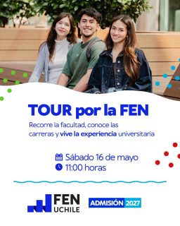 🤔 ¿Has venido a la FEN alguna vez? ¿Estás empezando a conocer el mundo universitario? ¿Entre tus opciones de carrera está Ingeniería Comercial, Ingeniería en Información y Control de Gestión o Contador Auditor? ¡Entonces esta actividad es perfecta para ti! 🎓✨ 

Sin compromisos, te invitamos a un tour por nuestra facultad y a una charla de carreras este sábado 16 de mayo. 🚶‍♂️

Es una jornada completamente gratuita y solo debes inscribirte en el link de nuestra bio. 

¡Te esperamos! 💙🙌