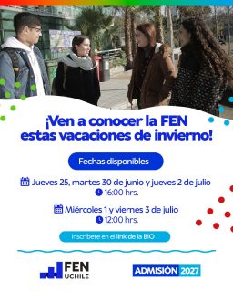 ¿Sin planes para estas vacaciones de invierno? ❄️ ¡En la FEN te tenemos un panorama genial!
Te invitamos a nuestros Tours de Invierno, donde podrás venir a recorrer la facultad, las salas de clase, la biblioteca, las canchas y todos los rincones donde se vive la experiencia universitaria ✨
Pero no vinimos solo a pasear: también podrás participar en charlas sobre nuestras carreras, resolver todas tus dudas en vivo con estudiantes de la FEN y sumarte a un taller de negocios.
¡Los cupos son limitados! Dirígete al link de nuestra bio y asegura tu inscripción ahora mismo. ¡Te esperamos! 🦁