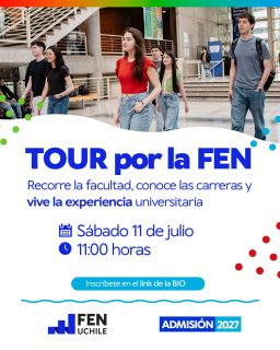 ¿Buscando el panorama para este fin de semana? 🏛️🚶♂️ ¡Llegó el momento de conocer la facultad en primera persona!
Este sábado 11 de julio a las 11:00 horas abrimos las puertas de la FEN para un nuevo tour. Es la oportunidad perfecta para recorrer las salas, los espacios deportivos, la biblioteca y resolver todas las dudas sobre nuestras carreras y la vida universitaria.
Para asistir, solo se debe completar el formulario de registro ingresando al link de nuestra bio.
¡Nos vemos este sábado!