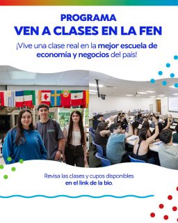 ¿Te imaginas cómo es una clase universitaria de verdad?...🏛️✨ ¡Queremos que dejes de imaginarlo y lo vivas en primera persona!

Te invitamos a participar en «Ven a Clases», un programa pensado para que estudiantes de III° y IV° medio puedan entrar a una clase real de nuestras carreras: Ingeniería Comercial, Ingeniería en Información y Control de Gestión o Contador Auditor. 🎓

Durante tu visita podrás conocer la dinámica de la facultad, compartir con estudiantes FEN y contar con la compañía de un monitor que te orientará y resolverá todas tus dudas antes y después de la clase. Y no te preocupes: no necesitas participar activamente ni entender todo el contenido al 100%, el objetivo es que vengas a mirar, escuchar y sentir la experiencia con total tranquilidad. 💡🤝

¡Cupos limitados! Inscríbete ahora a través del link de nuestra bio 📲