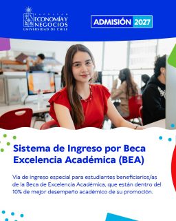 📚 Tu esfuerzo puede abrirte nuevas oportunidades en la FEN UCHILE. Conoce la vía de ingreso por Beca de Excelencia Académica (BEA), que ofrece cupos adicionales para estudiantes con un desempeño académico destacado.

Para acceder a estos cupos, debes contar con la preselección a la BEA del Mineduc, postular a tu carrera de interés y quedar entre los primeros lugares. La asignación es automática y no requiere una postulación adicional a la FEN. 👀

Si tienes Escríbenos a admisioncarreras@fen.uchile.cl o al WhatsApp +56 9 5664 5579. ¡Te orientamos en el proceso! 💙